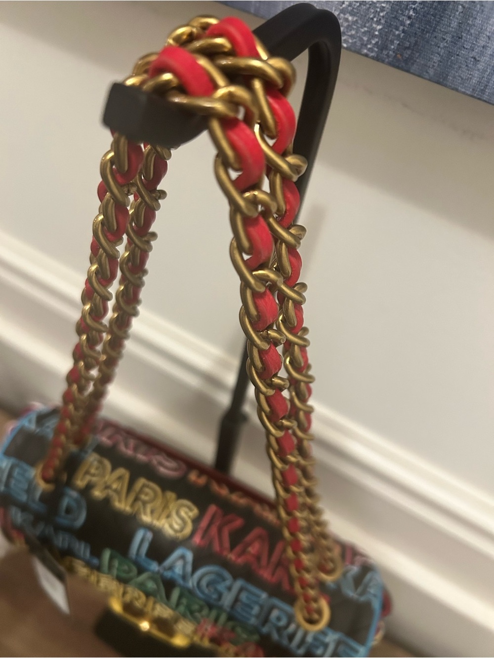Karl Lagerfeld Black Multicolor Logo Chain Shoulder Bag - Picture 6 of 10